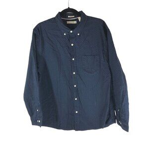Hawker Rye Mens Navy Polka Dot Print Long Sleeve Pocket Button Up Shirt L